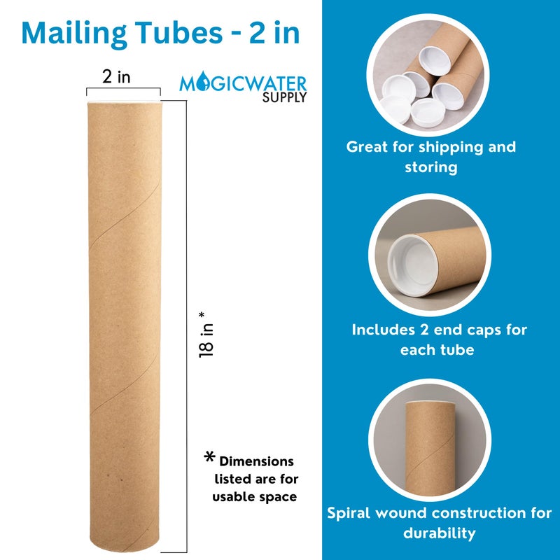 MagicWater Supply Mailing Tube - 2 in x 18 in - Kraft - 6 Pack - for Shipping and Storage of Posters, Arts, Crafts, and Documents - Image 2